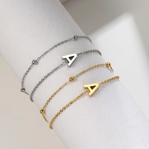 Bracciale Con Lettera Iniziale A Strati Acciaio Inossidabile Perle Minimaliste Ciondolo Alfabeto Gioielli Di Moda Regalo Per Donne