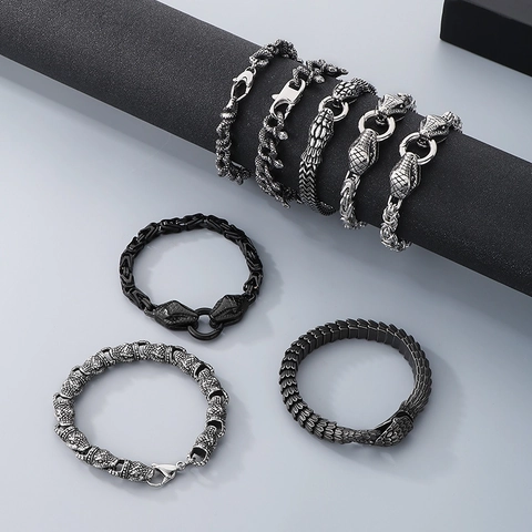 Pulsera Cabeza De Serpiente Acero Inoxidable Textura Escama De Dragón Retro Punk Gótico Joyería Para Hombre Estilo Rock Cool