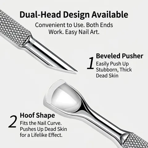 Stainless Steel Nail Cuticle Pusher Double Ended Dead Skin Remover Professional Russian Manicure Tool Anti Slip Handle