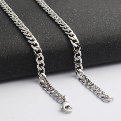 Hip Hop Roestvrij Staal Cubaanse Schakelketting Voor Dames Heren Zilver Gepolijst Basis Ketting Unisex Mode Sieraden Cadeau