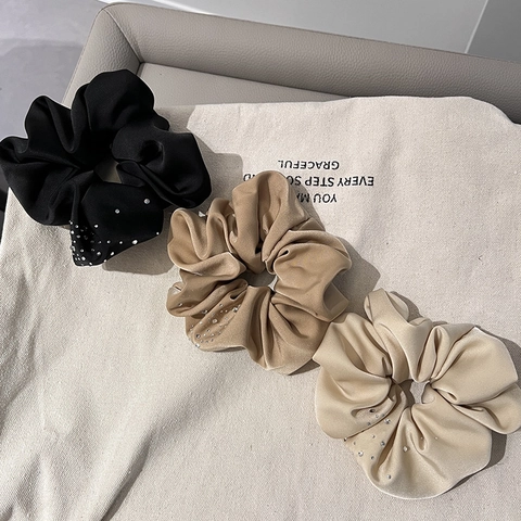 Chouchous En Satin Avec Strass Élégants Style Français Grands Élastiques À Cheveux Pour Femmes Filles Accessoire