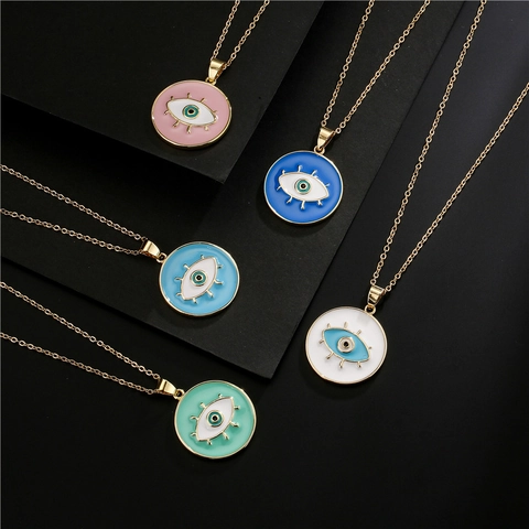 Evil Eye Anhänger Halskette Kupfer Mit Emaille Und Zirkon Minimalistischer Modeschmuck Für Damen