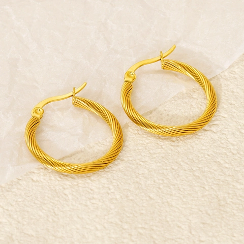 Boucles D'oreilles Créoles Torsadées Plaqué Or 18K Acier Inoxydable Rond Géométrique Mode Bijoux Pour Femmes