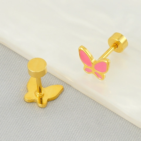 Butterfly Stud Earrings Stainless Steel 18K Gold Plated Enamel Tiny Minimalist Jewelry For Women Screw Back
