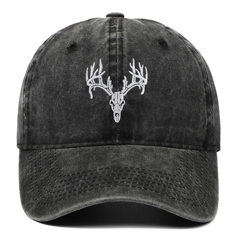 Berretto Da Baseball In Cotone Lavato Ricamato Teschio Di Cervo Vintage Distressed Regolabile Dad Hat Per Uomo Donna
