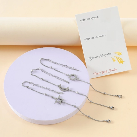 Zon Maan Ster Bedelarmbanden Roestvrij Staal Kralenketting Sieraden Cadeau Voor Vrouwen Stellen Trendy Minimalistisch Verstelbaar