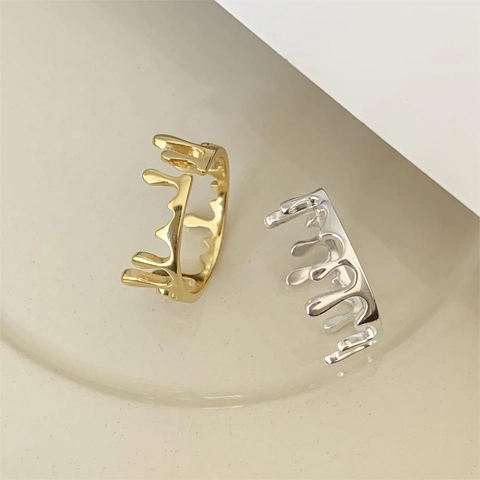 Irregular Liquid Metal Ring 925 Sterling Silver Dripping Lava Flowing Design Minimalist Art Fashion Jewelry For Women
