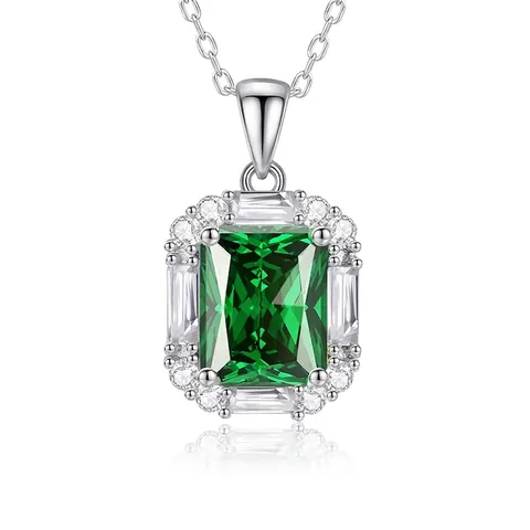 Pendant Necklace 925 Sterling Silver Emerald Cut Square Zircon Vintage Luxury Clavicle Chain For Women