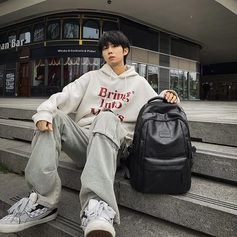 Zaino Di Moda Pelle PU Grande Capacità Idrorepellente Retro Street Style Cartella Per Uomo E Donna Viaggio