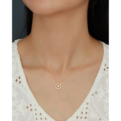 Collana In Argento Sterling 925 Con Ciondolo Medaglione Sole Opale Bianco Zirconia Gioielli Da Donna