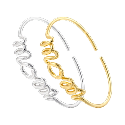 Bracciale Rigido MOM in Rame Minimalista per Donna Oro Argento Placcato Aperto Regolabile Regalo Gioielli Festa della Mamma