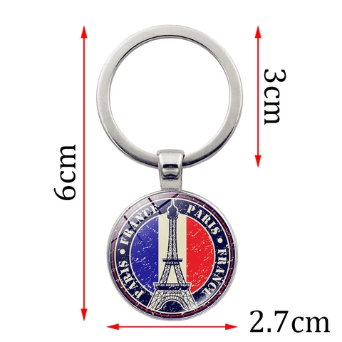 Llavero de Recuerdo de París Francia Torre Eiffel Bandera Francesa Cabujón de Vidrio Aleación de Zinc Vintage