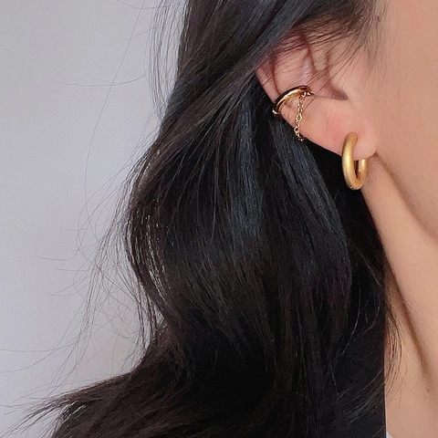 French Vintage Matte Texture Stainless Steel Hoop Earrings For Women 18K Gold Plated Minimalist Frosted Geometric Earrings