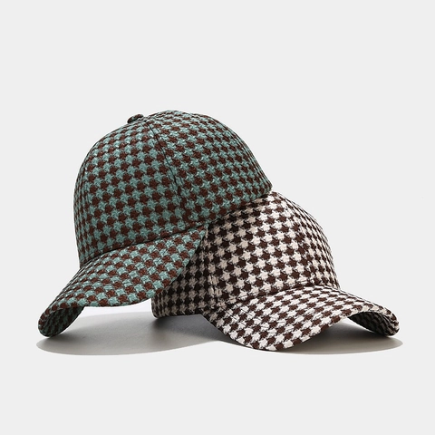 Casquette De Baseball Pied-De-Poule Polyester Vintage Rétro Réglable Chapeau De Soleil Pour Femmes Mode Casual