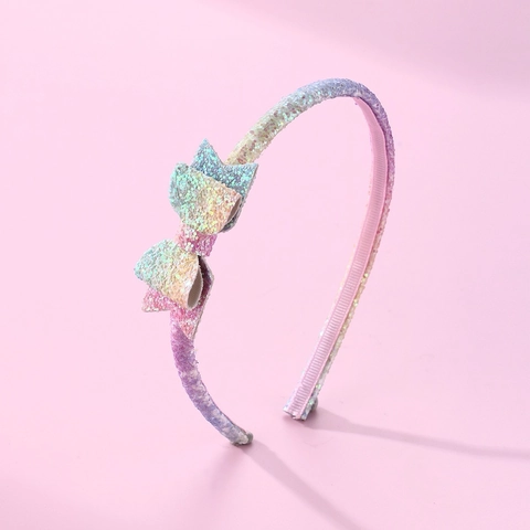 Rainbow Sequin Bow Headband For Girls Sweet Glitter Hairband With Gradient Colors For Kids Party Accessories