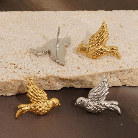 Creative Flying Bird Stud Earrings Stainless Steel PVD Plated Waterproof Anti Allergy Jewelry For Women