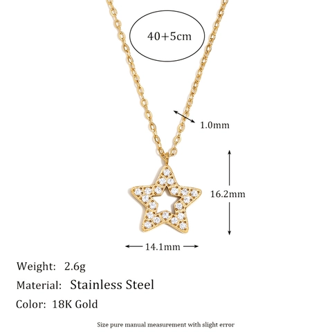 Collar Con Colgante De Estrella Pentagrama Hueca De Acero Inoxidable Chapado En Oro 18K Joyería Circonita Para Mujer Moda