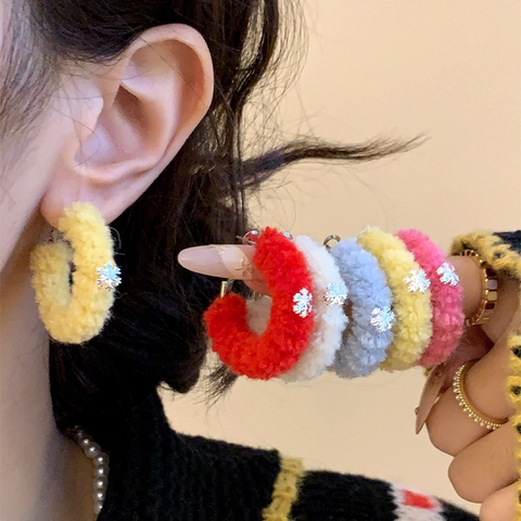 Créoles En Peluche Avec Tige En Argent Sterling 925 Alliage Métal Flocon De Neige Hiver Bijoux Élégants Festifs