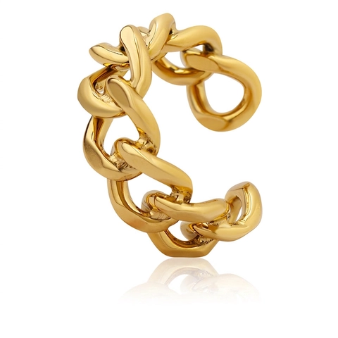 Cuban Link Chain Ring Titanium Steel 18k Gold Plated Hollow Twist Open Adjustable Band Jewelry For Women