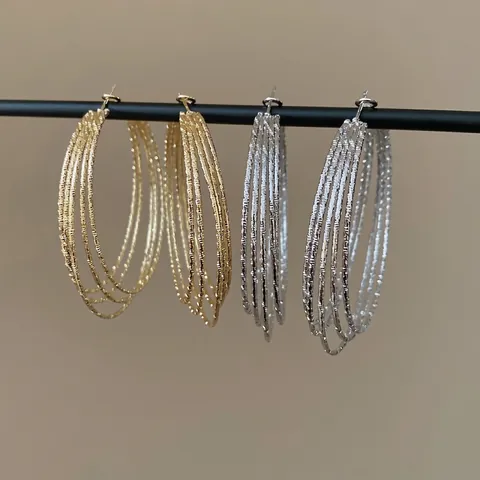 Meerlaagse Ronde Hoop Oorbellen Voor Dames Legering Mode Sieraden Met 925 Sterling Zilveren Oorbel Post