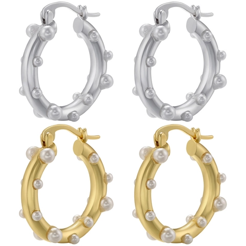 Pendientes De Aro De Latón Vintage Con Perlas Artificiales Artificiales Irregulares Bañados En Oro Joyería Geométrica Para Mujer