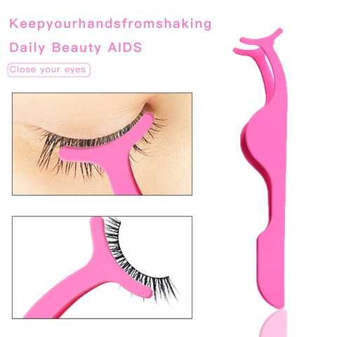 Stainless Steel False Eyelash Applicator Macaron Color Curved Clamp Makeup Helper Tweezers Tool For Grafting Eyelashes