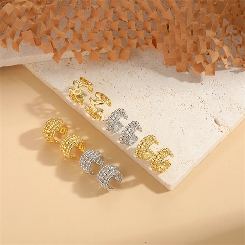 Copper Ear Cuffs 14K Vergoldet Perlen Hohlblatt Geometrisch C-Förmig Nicht Durchstochen Clip Auf Ohrringe Mode Frauen