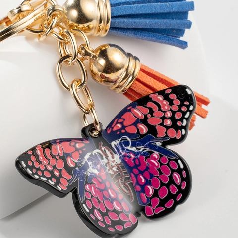 Llavero de Mariposa de Metal de Moda Con Borlas Azul Naranja Colgante de Insecto de Esmalte Amuleto de Bolso Personalizado Regalo Mujer