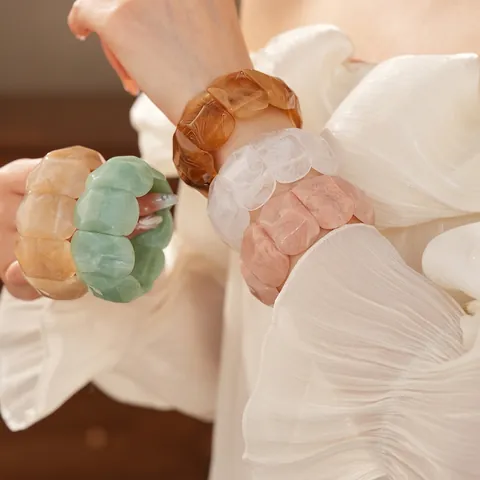 Wide Acrylic Bracelet Resin Geometric Irregular Faceted Marble Texture Elastic Vintage Fashion Jewelry For Women