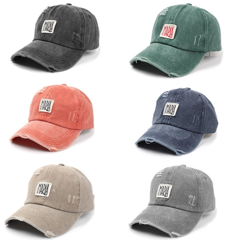 Distressed Gewaschene Baumwolle Baseballkappe Mit Maria Stickerei Patch Verstellbare Sonnenhut Retro Street Style