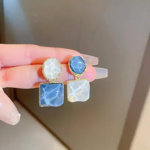 Boucles D'oreilles Géométriques En Résine Ondulée Avec Tige En Argent Sterling 925 Style Rétro Français Bijoux Femmes