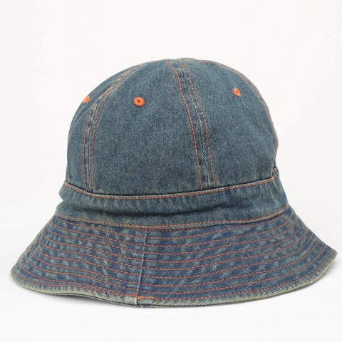 Cappello Pescatore In Denim Lavato Retro Con Cuciture A Contrasto Cotone Distressed Protezione Solare Outdoor Unisex