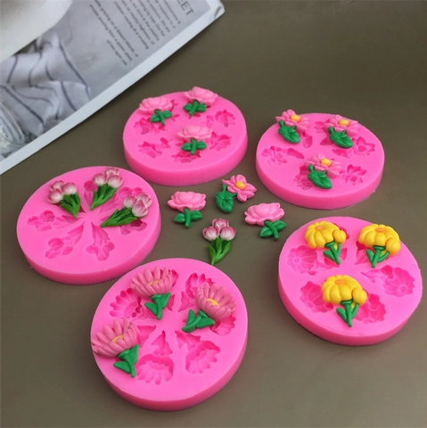 Silicone Flower Molds For Fondant Chocolate Baking Lotus Tulip Sunflower Daisy DIY Candle Soap Making Kitchen Tools