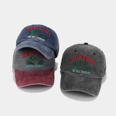 Vintage Washed Cotton Baseball Cap Mountain Embroidery Montana Letter Distressed Outdoor Sun Hat For Men Women