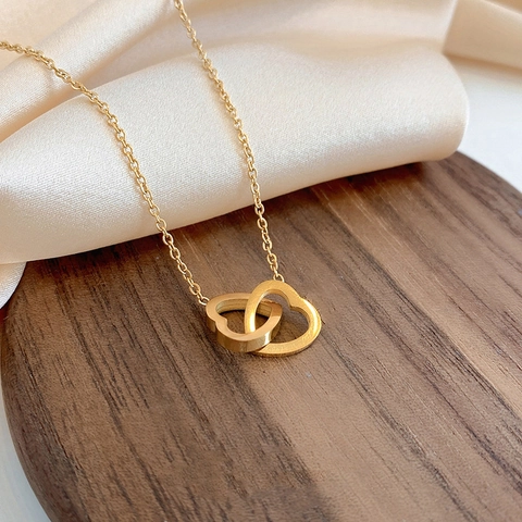 Interlocking Heart Pendant Necklace Stainless Steel Minimalist Korean Style Jewelry For Women Elegant Sweet O-Chain