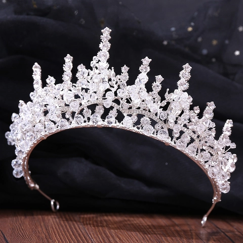 Corona de Novia Barroca de Cristal con Diamantes de Imitación Tiara de Boda de Aleación Hecha a Mano Tocado de Lujo para Mujer Joyería de Fiesta de Cumpleaños