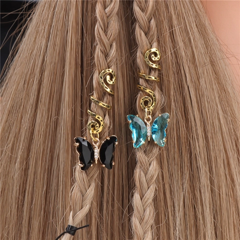 Trendy Butterfly Dreadlock Hair Clips Alloy Artificial Crystal Rhinestone Spiral Hair Jewelry For Party Music Festival DJ Cool Gift