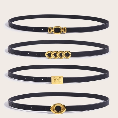 Cintura Sottile Da Donna In Pelle PU Con Fibbia In Lega Dorata Stile Vintage Versatile Per Jeans E Pantaloni