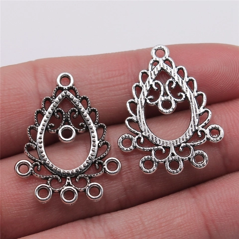 Antique Silver Alloy Hollow Teardrop Earring Connectors Water Drop Flower Pattern Bohemian DIY Jewelry Making Pendants