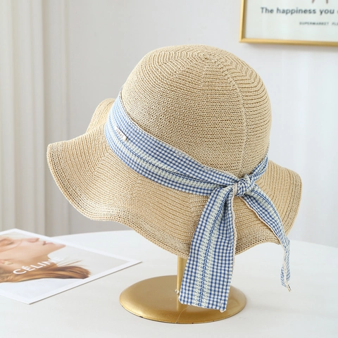 Chapeau De Paille Femme Bordure Dentelle Noeud Ruban Été Vacances Plage Pliable Respirant Accessoires Style Élégant