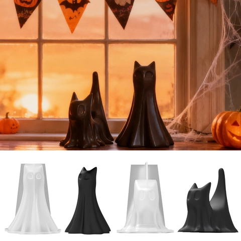 Moule En Silicone Chat Fantôme DIY Ornement Halloween Résine Époxy Bougie Plâtre Outil Fabrication Réutilisable Flexible Blanc