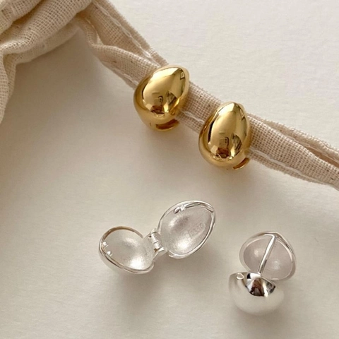 Orecchini A Cerchio In Argento Sterling 925 Goccia D'acqua Vintage Francese Lucido Minimalista Huggie Per Donna