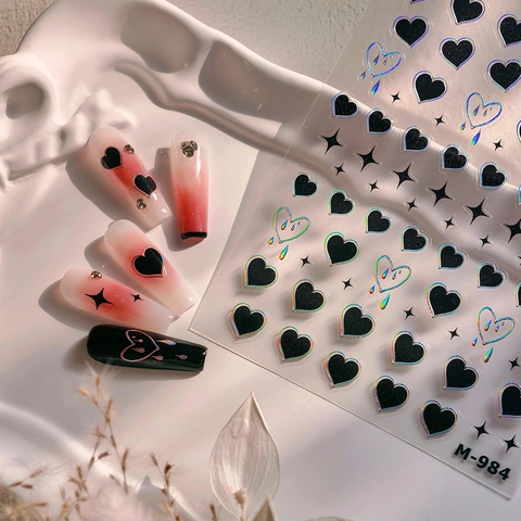 Adesivi Per Unghie Cuore Stella Autoadesivi Bordo Laser Olografico Stile Gotico Retrò Decorazione Per Manicure Per Donne