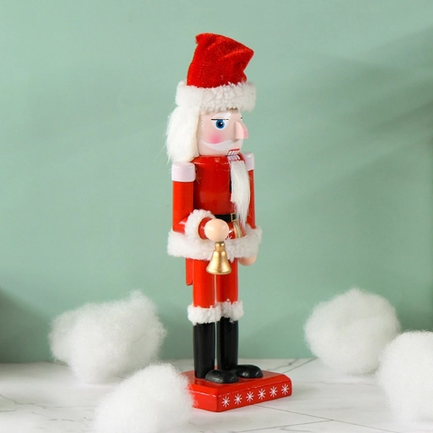 Cascanueces De Navidad Figura De Papá Noel Adorno De Madera Pintada Con Campana Dorada Decoración Tradicional