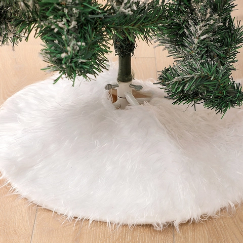 Christmas Tree Skirt White Long Plush Faux Fur Round Holiday Party Home Decor Floor Mat Ornament