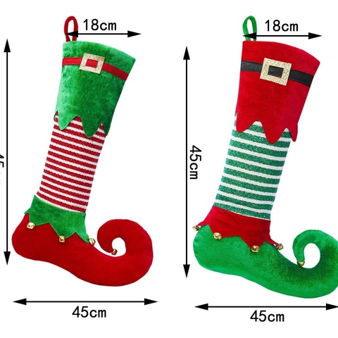 Calze Natalizie Elfo Grande Sacco Regalo Appeso Tessuto Velluto Con Campanelli Fibbia Striscia Decorazione Camino Casa