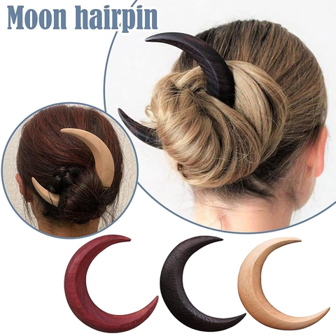 Horquilla Para El Pelo De Luna Palo De Madera Creciente Pasador Minimalista Herramienta De Peinado Para Mujeres Bohemio Retro