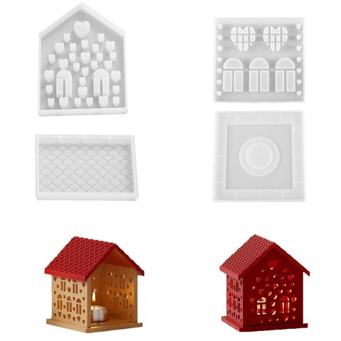 House Silicone Mold Heart Hollow Design For DIY Candle Holder Night Light Gypsum Resin Ornament Christmas Home Decor