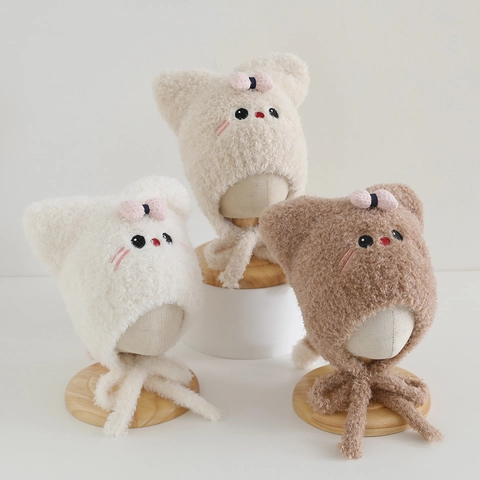 Kinder Winter Plüsch Ohrenschutz Mütze Mit Süßen Katzenohren Und Schleife Weich Warm Winddicht Pullover Kappe