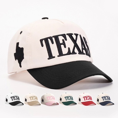 Retro Texas Borduurwerk Polyester Honkbalpet Kleurblok Gebogen Rand Verstelbare Outdoor Zonbescherming Hoofddeksel